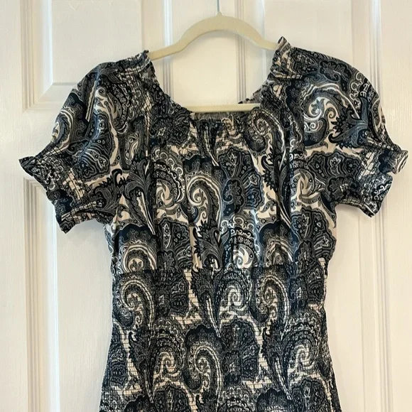 J. Crew Collection Smocked Cotton Poplin Dress Paisley Print Blue Size Small - Picture 3 of 9